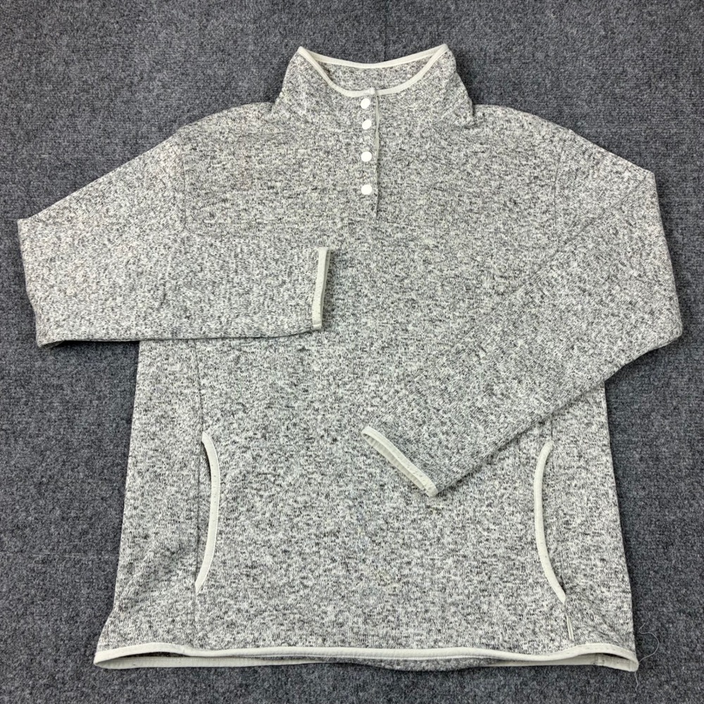 Eddie Bauer Womens Size Large Grey Marl Sweater Fleece Snap Mock Neck Pullover